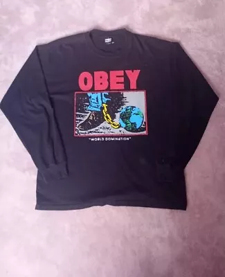Obey Spell Out Graphic Print Black Jumper Pullover Medium Mens • £12.99