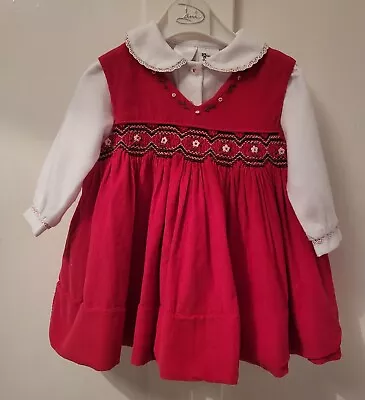 Sarah Louise Baby Girls RED  Dress  AND WHITE BLOUSE SET Age 6 Months - • £20