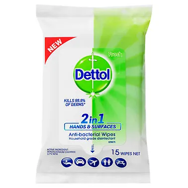 Dettol 2 In 1 Hands And Surfaces Antibacterial Wipes 15pk • $2.49