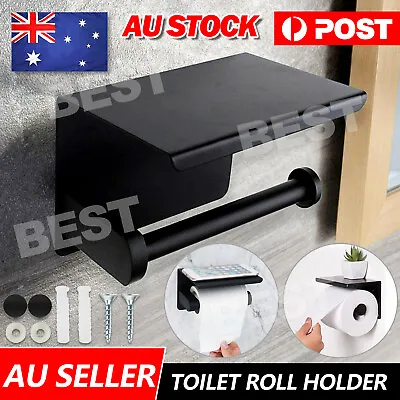 Stainless Steel Toilet Paper Roll Holder Storage Hooks Bathroom Washroom Black • $15.95