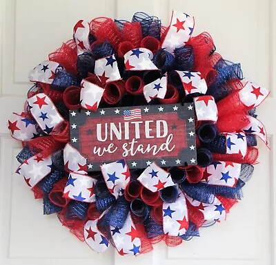 Patriotic Mesh Wreath United We Stand Independence Day 4th Of July • $55