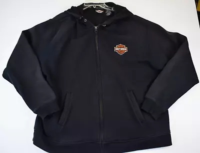 Vintage Harley Davidson Hoodie Full Zip Spellout Logo Men's Black Size 2XL • $39.98