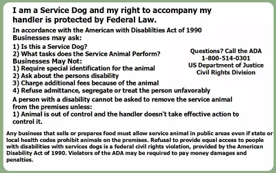 $4.97 • Buy 3 Service Dog ID ADA Law ESA Hard Plastic Cards Tag Badge Airline Work Travel
