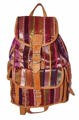 Moroccan Backpack Shoulder Bag Travel Bag Hiking Genuine Leather Fabric Brown • $29.99