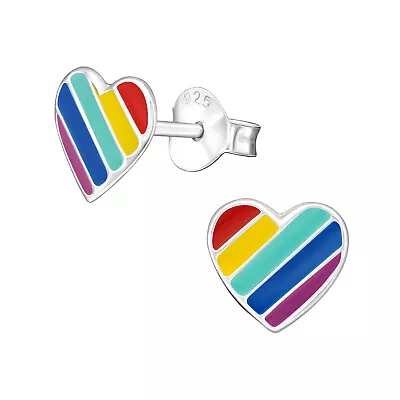 Girls Ladies Genuine STERLING SILVER 925 Pair Stud Earrings Alpaca RAINBOW Boxed • £5.49