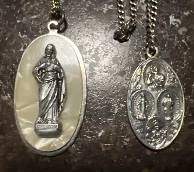 Lot Of 2 Vintage Religious Necklaces 1 Sterling 1 Mother Of Pearl Marked Germany • $25