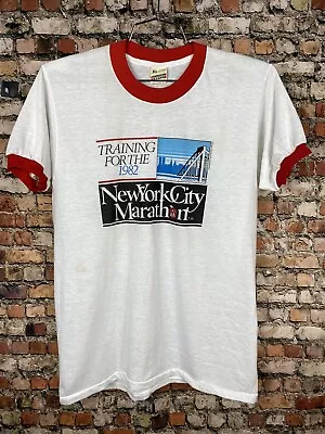 Vintage 80s New York City Marathon 1982 NYC Ringer Shirt Thin Soft Screen Stars  • $149.99