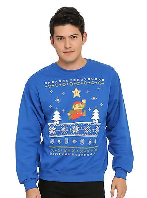 $40.75 • Buy Super Mario Bros Holiday SMALL Blue Sweater Fair Isle Ugly Christmas Ugly Xmas