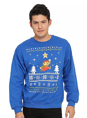 Super Mario Bros Holiday SMALL Blue Sweater Fair Isle Ugly Christmas Ugly Xmas • $39.95