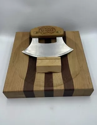 Alaska Cutlery ULU 6 Inch Knife & 8 Inch Wood Chopping Bowl Set With Stand • $30