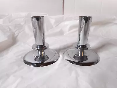 2 Candle Holders Vintage Unmarked Thin Metal Chrome Disk Shape Bottoms 3 1/4  T • $11.49