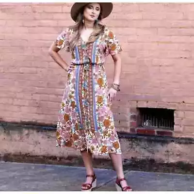 Matilda Jane Just For A Moment Floral Button Front Drawstring Waist Midi Dress • $35