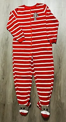 Nick & Nora One Piece Red White Striped Sock Monkey Pajamas  Size Small • $19.99