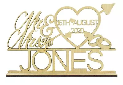 £9.99 • Buy Oak Personalised Mr & Mrs Wedding Sign On A Stand - Heart With Arrow Top Table 