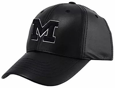 NCAA Michigan Wolverines Black Leather Fitted Cap Hat Size Medium 7-7 3/8 • $22.99