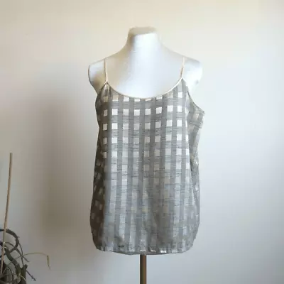 Vintage 90s Day & Day Silver Gold Metallic Checkered Tank Top Chic Neutral M • $28