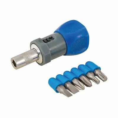 Short Stubby Handle Ratchet Screwdriver Set 7 Pce 1/4  Hex Multi Use Silverline • £5.99