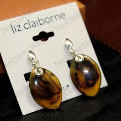 £2.99 • Buy CLIP ON Retro EARRINGS Amber Brown TORTOISESHELL LUCITE Silver Plated Clips