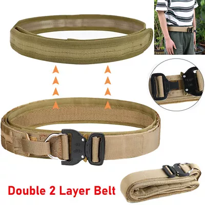 2  Tactical Belt Combat Quick Release Metal Buckle MOLLE Mens Belts Gear Brown • $22.69