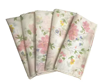 Vintage Vera Neumann Napkins 5 Pastel Floral Easter Spring Sheer 17  Square • $22.40