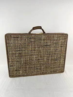VTG Hartmann Luggage 26x19x8 Brown Tweed Leather Trim Travel Case • $45