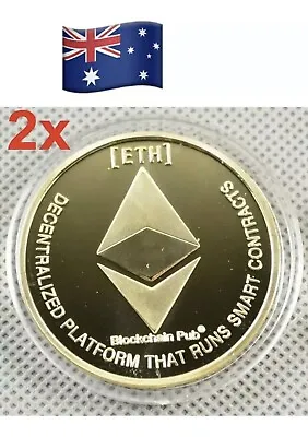 $7.99 • Buy 2x ETH Ethereum Cryptocurrency Gold Plated Coin Like Bitcoin Gift ￼￼ Collectible