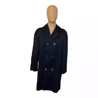 Vintage Harbor Master Mens Trench Coat Size 38 Long Navy Blue Double Breasted • $37.15