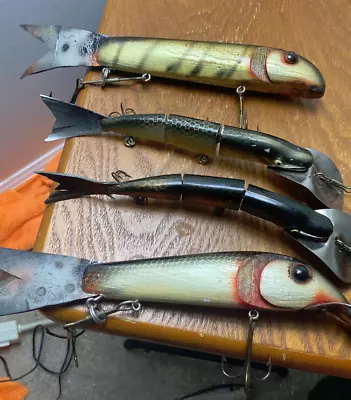 Vintage Lot Of (4) Large Big Game Muskie Pike Fishing Lures Some Homemade • $46
