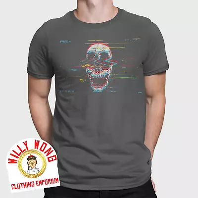 Skull Glitch TV T-Shirt Retro Tee 70s 80s 90s  Classic Gift Horror Zombie Love • £10.82