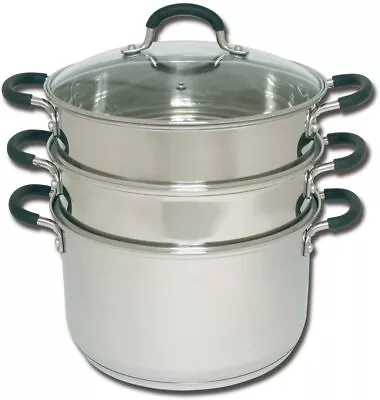 3 Tier Chinese Steamer Stainless Steel Tempered Glass Lid Joyce Chen 6 Quart • $32.99