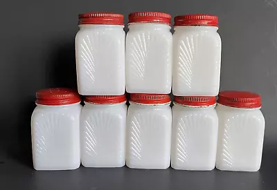 Vintage Milk Glass Art Deco Spice Jars 8 3 1/8 Inches Tall • $48