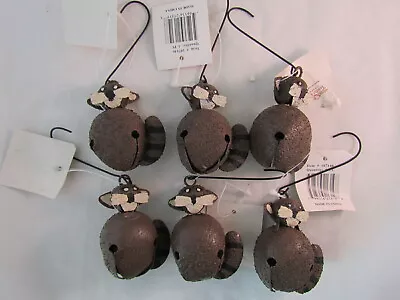 RACCOON Novelty Jingle Bell Ornaments 6pc Tender Heart Animal Bells  • $13.50