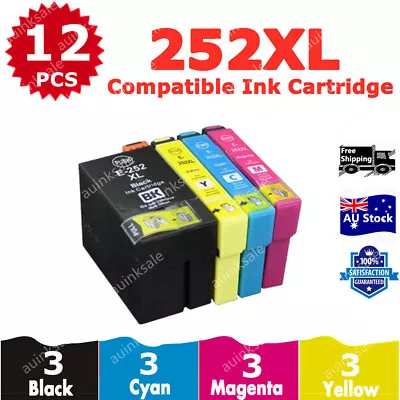 12 Non-OEM 252XL 252 XXL 254XL Ink Cartridge For Epson Workforce WF 3620 7620 • $21