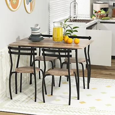 5 Piece Dining Table Set Metal Frame Kitchen Breakfast Furniture With 4 Chair • $165.04