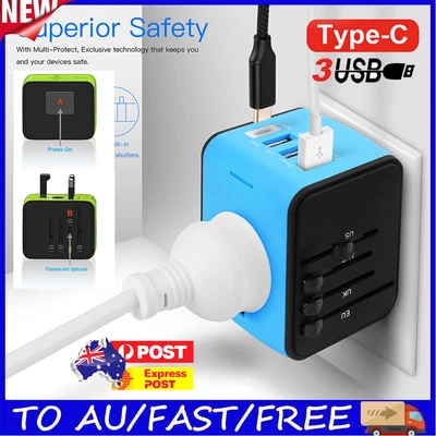 $26.42 • Buy 3.4A Universal International Travel Plug 3USB Power Adapter Type C Worldwide AUS