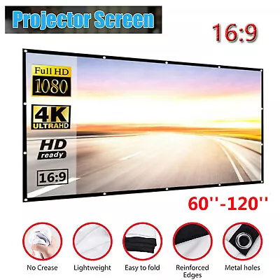 $17.99 • Buy 60''-120'' Foldable Projector Screen 3D 16:9 Portable Outdoor Home Movie Cinema 