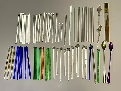 HUGE Lot 66 Vintage Glass Swizzle Spoons Sticks Pick Straw Stir Barware Cocktail • $29.99