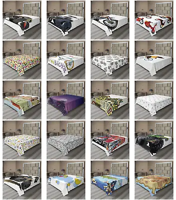 Ambesonne Cartoon Nursery Flat Sheet Top Sheet Decorative Bedding 6 Sizes • $22.99