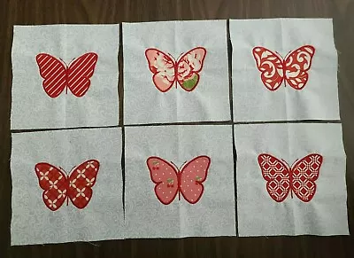 Quilt Blocks Machine Embroidered Red Butterfly Applique Embroidery Handmade 6 • $19.70