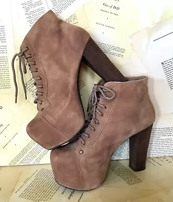 Jeffrey Campbell Lita Hidden Platform Shoe Boot Taupe Brown Suede Lace Up 10 NEW • $89
