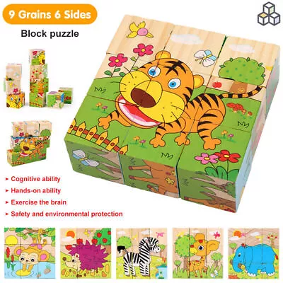 Toddler Puzzles Child 6 Animal Shape Wooden Toys Baby For 1 2 3 Year Old AU • $17.99