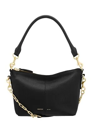 New Black Leather Oroton Lilly Zip Top Crossbody Bag. • $299