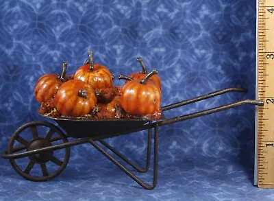 Vtg Dollhouse Miniature Wheelbarrow W/ Pumpkins Attached 1:12 Handcrafted Fall C • $18.99