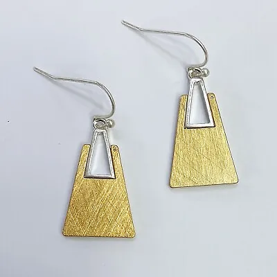 Matte Gold Silver Tone BRASS Metal Mini Triangle Shape Drop Dangle Hook Earrings • $8.99