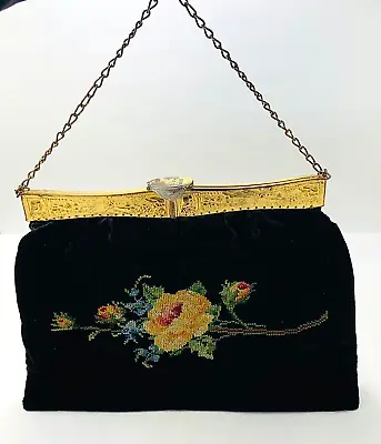 Vtg NEEDLEPOINT PETIT Pt PURSE On Velvet Jemco Dutch Box Frame Tapestry Handbag • $40