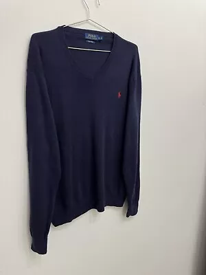 Polo Ralph Lauren Pima Cotton Mens XL Navy Blue V-Neck Pullover Sweater • $24.99