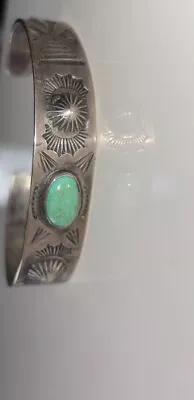 Vintage Navajo Old Pawn Sterling Silver  Turquoise Cuff Stamped Bracelet 6.5” • $150