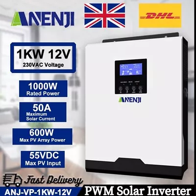 1000W Off-Grid Solar Inverter Hybrid PWM 50A 230V 12V 50HZ/60HZ Pure Sine Wave • £159.48