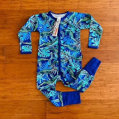 Bonds Baby Airlie Croc Crocodile Leaves Blue Green Zip Wondersuit Size 2 BNWT • $79