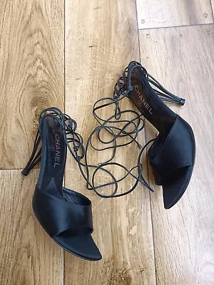 Chanel Vintage Wire Cage Satin Leather Trim High Heels Size 38 Eu 7 Us 5 Uk • $350